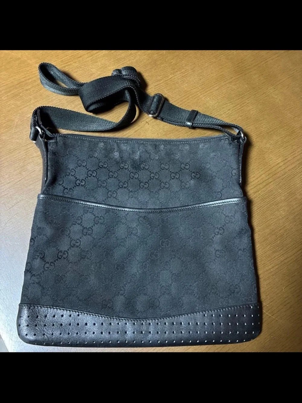Gucci Black Monogram Messenger Crossbody Bag